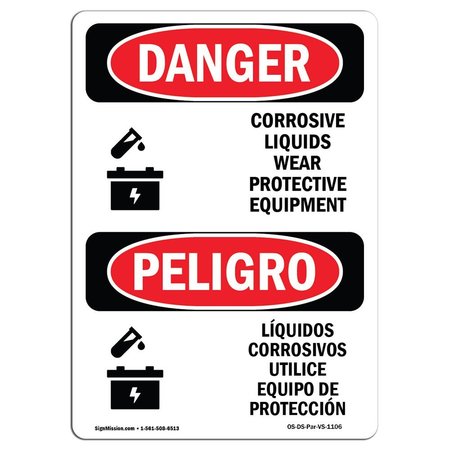 SIGNMISSION Safety Sign, OSHA Danger, 24" Height, Corrosive Liquids Bilingual Spanish OS-DS-D-1824-VS-1106